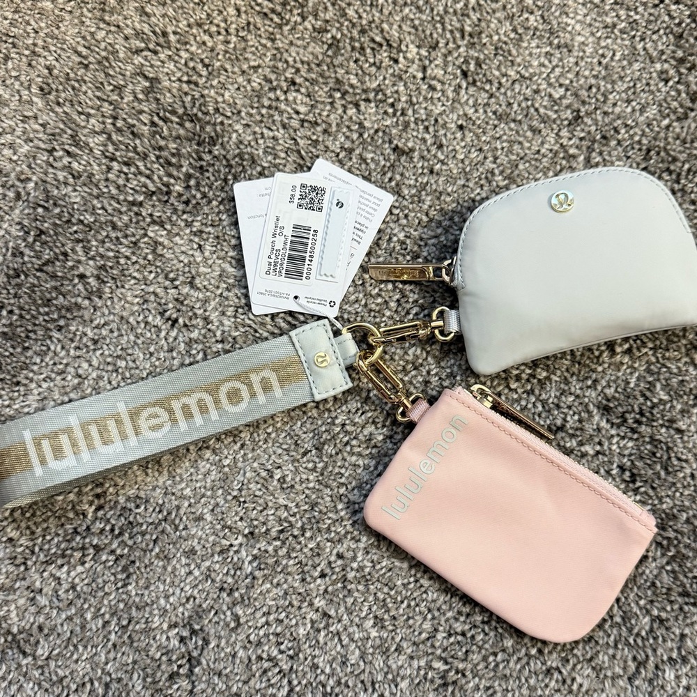 NWT Discontinued Lululemon Pink, Gray, & Gold Dual Pouch Wristlet $58 MSRP
